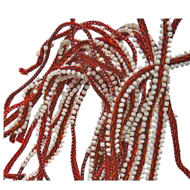 Red and white beaded mala necklaces for meditation and spiritual ritual.