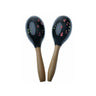 Pair of black hand-painted wooden maracas with floral patterns and natural wood handles.