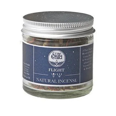 Glass jar of Star Child Flight natural incense resin for ritual and meditation.