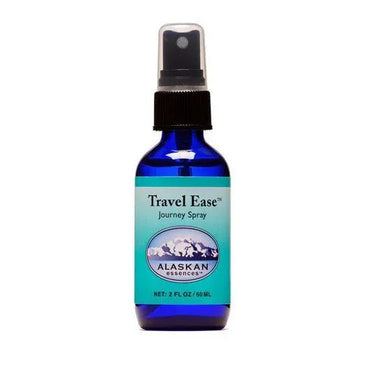 Alaskan Essences Travel Ease Journey Spray in a blue glass bottle