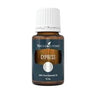 Young Living Cypress 100% Pure Essential Oil in a small amber glass bottle with a white cap.