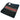 Folded black ritual textile with red and gold ethnic woven pattern.