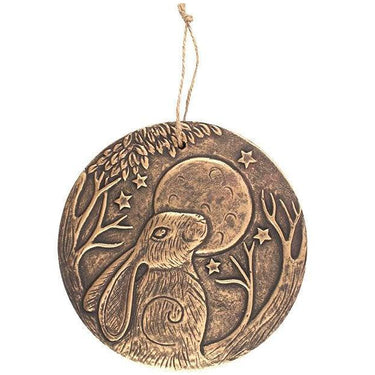 Moon Gazing Hare Wall Plaque 20cm by Lisa Parker – Bronzed Terracotta -