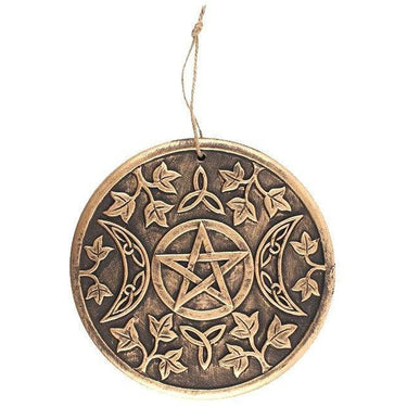 Triple Moon Pentagram Wall Plaque 20cm - Bronzed Terracotta -