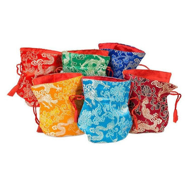 Mala Prayer Bead Bag 11.5 × 9cm – Lotus Brocade Pouch, Assorted Colours -