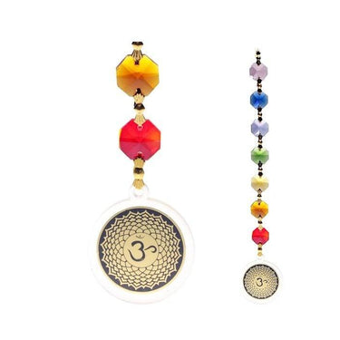 OM Crown Chakra Crystal Sun Catcher 20cm – Feng Shui Hanging String -