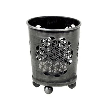 Flower of Life Rustic Iron & Glass Tealight Holder 7.5cm x 6cm -