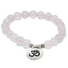 Rose Quartz OM Mala Prayer Crystal Healing Bracelet 8mm Gemstone Bead 21ct - Love & Friendship -