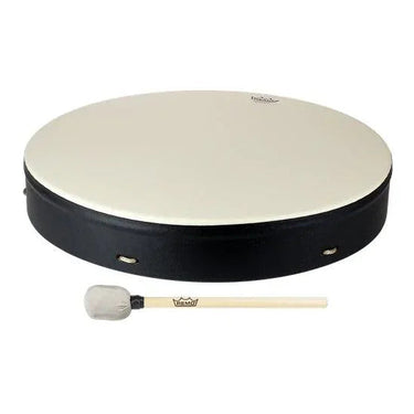 Shamanic frame drum with a white drum head and matching beater