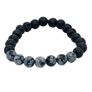 Snowflake Obsidian & Lava Stone Crystal Bracelet 8mm - Protection & Grounding -