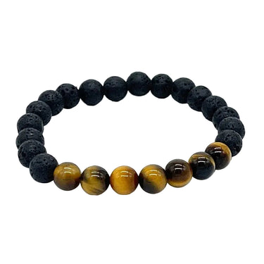 Tiger Eye & Lava Healing Crystal Bracelet – 6mm or 8mm (Focus & Protection) -