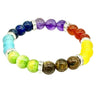 Multicolor rainbow gemstone bead bracelet with polished healing crystals