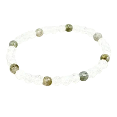 Labradorite & Crackled Quartz Healing Crystal Bracelet 6mm Gemstone Beads – Clarity & Transformation -