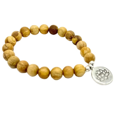 Palo Santo Mala Prayer Bead Bracelet 8mm – 21ct with Lotus Flower Charm -