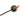Hand-carved shamanic rattle with bird engraving and orange feathers on a wooden handle.