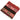 A rectangular zippered pouch or clutch with horizontal woven textile bands, featuring red, black, green, and pink geometric patterns on a white background.