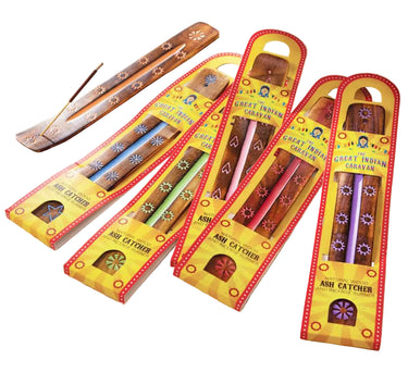 Wooden Incense Stick Holder 26cm - Flower Design with Choice of Six Colours -