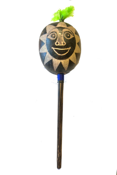 Shipibo Sun (Inti) Gourd Rattle 3" Medium Blue - Amazon Shamanic Rattle