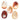 Five smooth, polished oval cabochon gemstones in various colors and patterns, including amber, reddish-brown, peach, and cream, arranged on a plain white background.