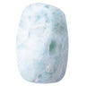 A polished light blue and white marbled stone with natural veining, isolated on a solid white background.