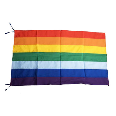 Rainbow pride flag with fabric ties on a white background