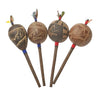Handcrafted Medium sized shamanic rattles with carved animal motifs and feather accents.