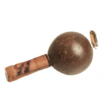 Coconut Shamanic Rattle 24cm – Rooster Feathers, Sun Energy & New Beginnings -
