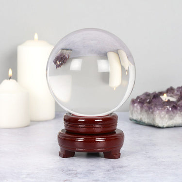 Crystal Ball 13cm Clear Glass with 5cm Stand - Scrying & Fortune Telling Sphere -
