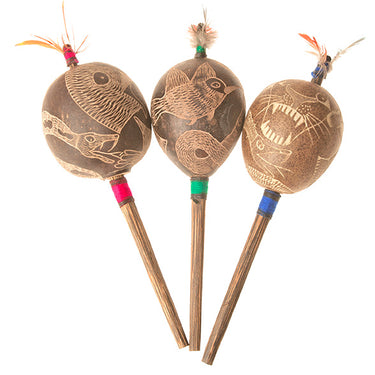 Shipibo Four Directions Gourd Rattle 3–4" Red - Four Sacred Symbols Shamanic Rattle