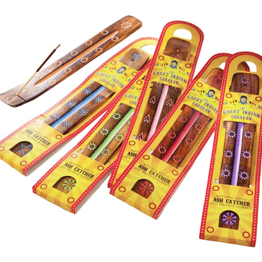 Wooden Incense Stick Holder 26cm - Flower Design with Choice of Six Colours -