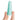 A light green translucent crystal point wand held between two fingers against a plain white background.