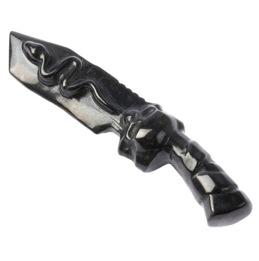 Black Obsidian Crystal Wand 14cm - Serpent Engraved Ritual Wand - Grounding & Protection