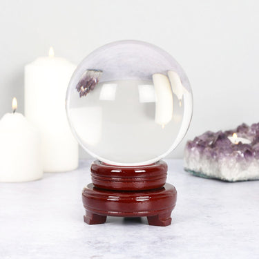 Crystal Ball 8cm Clear Glass with Stand - Scrying & Fortune Telling Sphere -