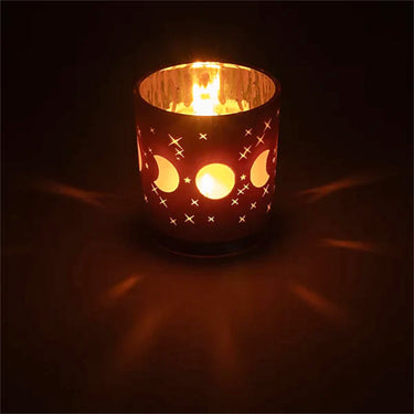 Moon Phases Frosted Glass Candle Holder – 8 × 7cm (Medium)