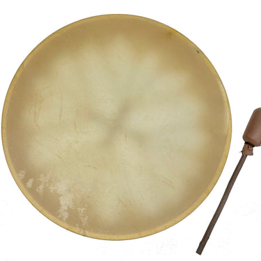 Water Buffalo Frame Drum 16″ - Handmade Shamanic Drum with Natural Hide & Beater - Front Face