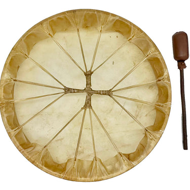 Water Buffalo Frame Drum 16″ - Handmade Shamanic Drum with Natural Hide & Beater - reverse