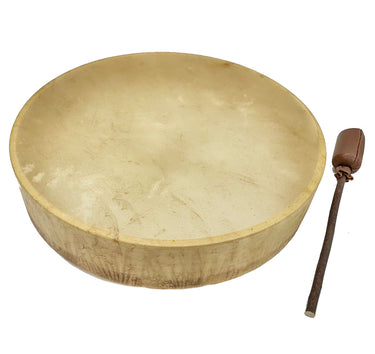 Water Buffalo Frame Drum 16″ - Handmade Shamanic Drum with Natural Hide & Beater